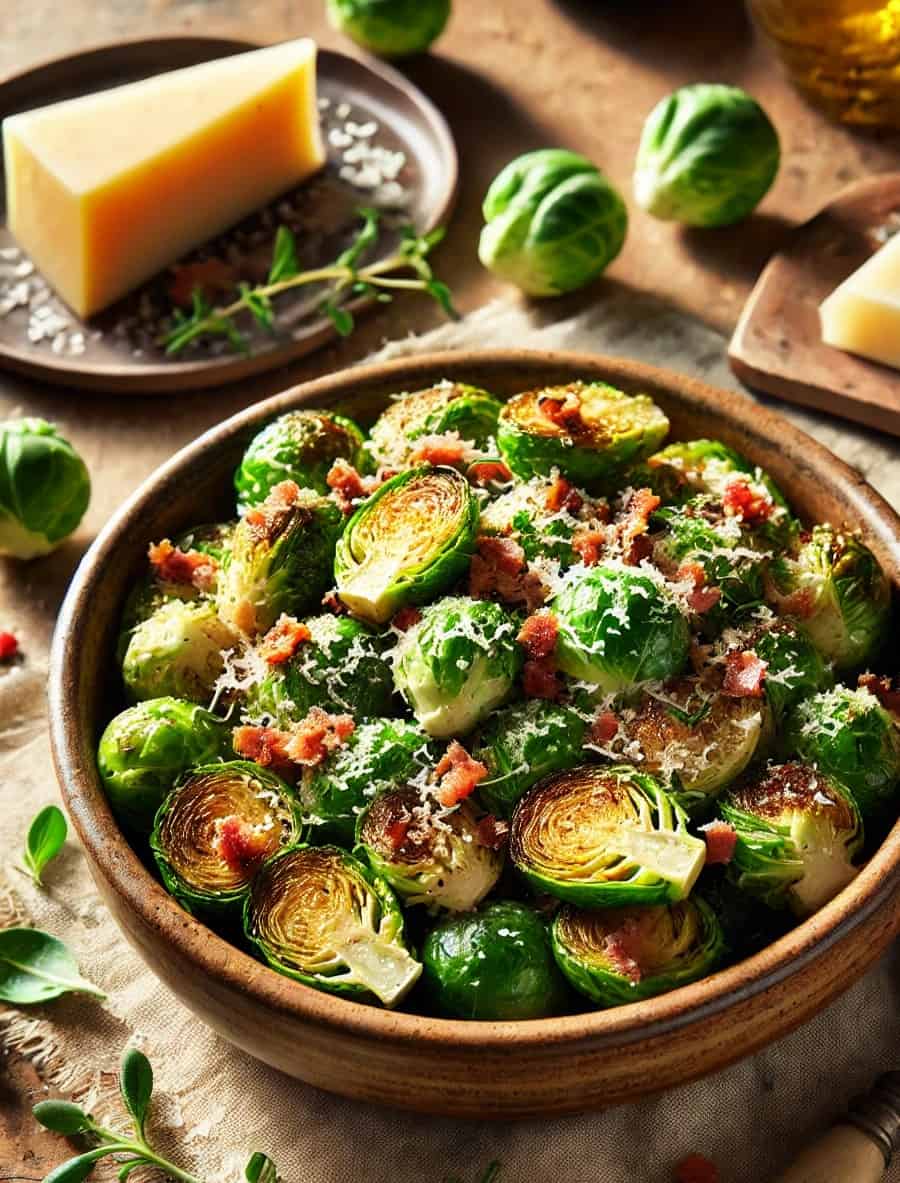 Roasted Brussels Sprouts with Bacon and Parmesan